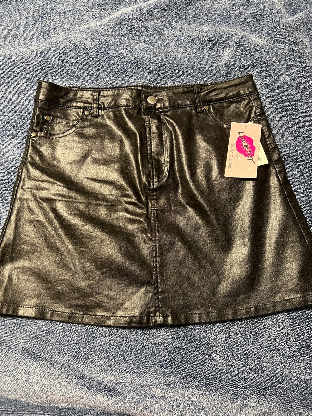 Luv Betsey Teen Foil Faux Leather Black Mini Skirt